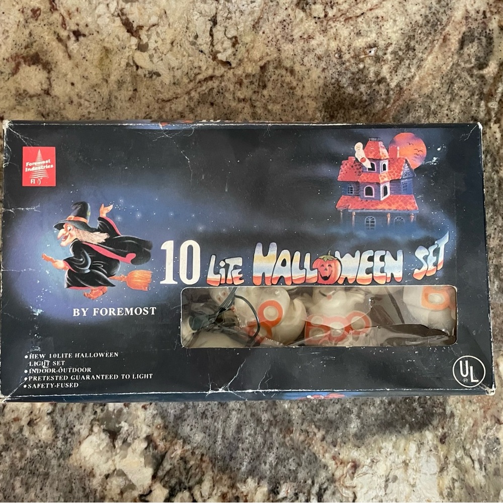 Vintage Blow Mold Boo Ghosts Halloween String Lights Set Of 10 Indoor Outdoor